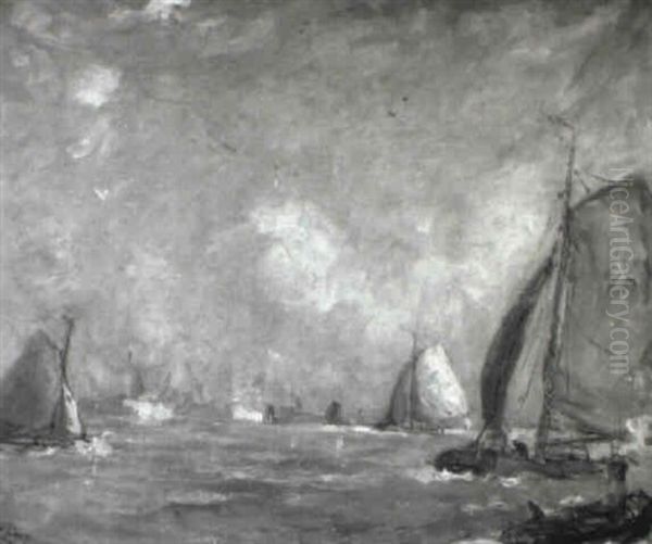 Marinelandschaft Mit Segelschiffen Und Kutter Oil Painting by Willem Van Dort