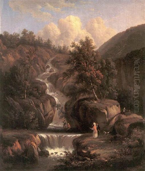 A Silver Cascade, White Mountains, New Hampshire Oil Painting by Thomas Doughty