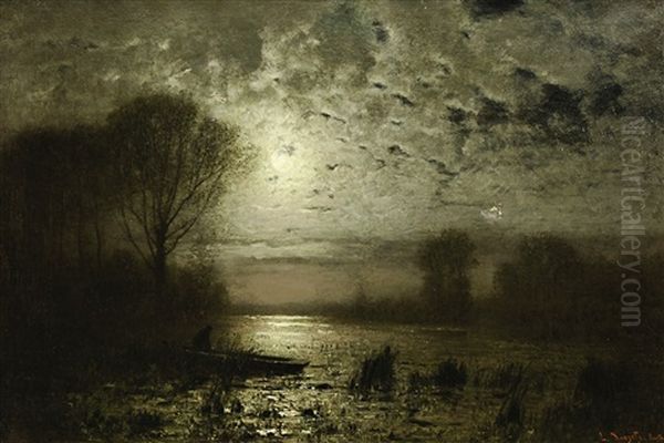 Landschaft Im Mondlicht Oil Painting by Louis, Carl Ludwig Douzette