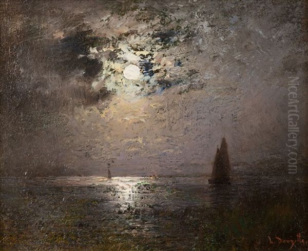 Segler Bei Mondschein Oil Painting by Louis, Carl Ludwig Douzette
