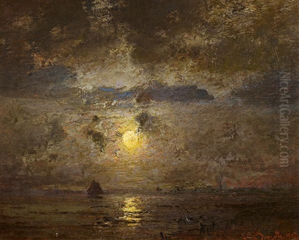 Vollmondnacht Uber Dem Bodden Oil Painting by Louis, Carl Ludwig Douzette