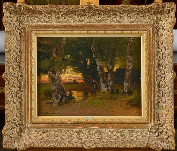 Fagotiere En Sous-bois Au Coucher Du Soleil Oil Painting by Louis, Carl Ludwig Douzette