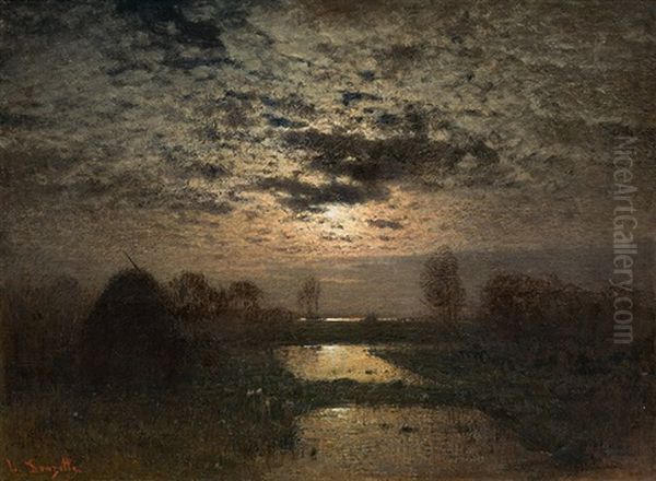 Full Moon Night (barth On The Baltic Sea) Oil Painting by Louis, Carl Ludwig Douzette