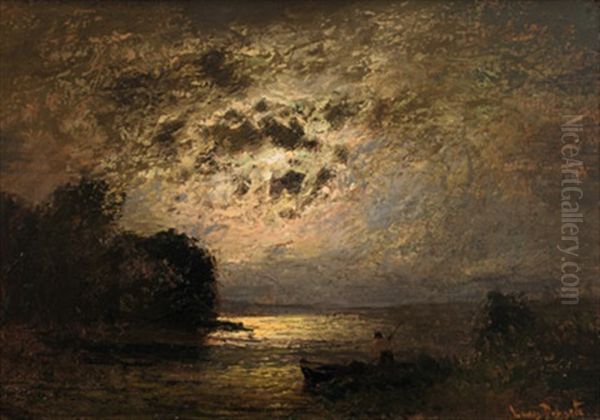 Fischer Im Mondlicht Oil Painting by Louis, Carl Ludwig Douzette