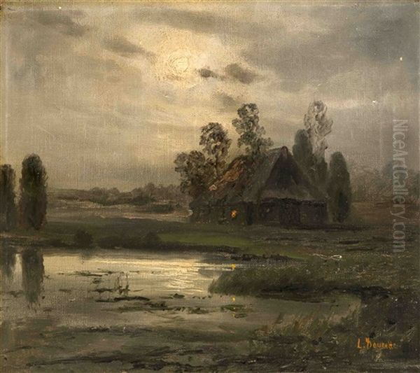 ) Nachtliche Landschaft Mit Kate Oil Painting by Louis, Carl Ludwig Douzette