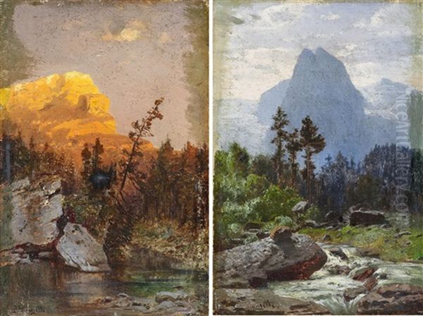 Zwei Gemalde: Im Hochgebirge Oil Painting by Louis, Carl Ludwig Douzette
