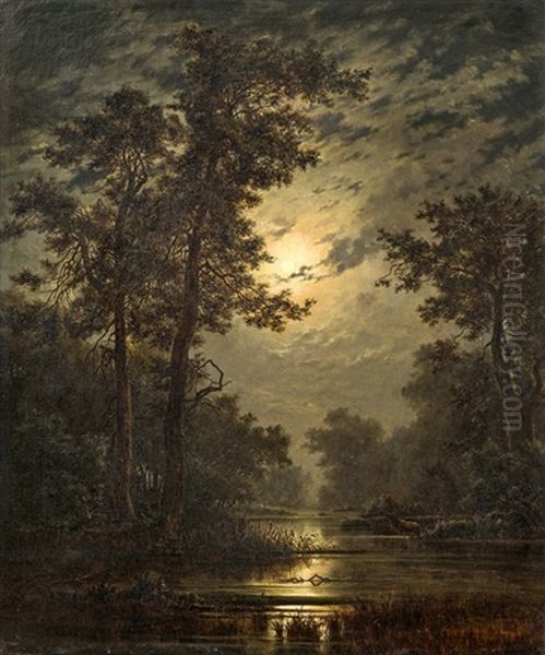 Vollmondnacht Oil Painting by Louis, Carl Ludwig Douzette