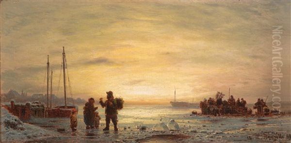 Fischer Am Ufer Oil Painting by Louis, Carl Ludwig Douzette