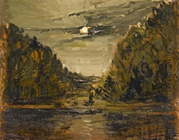 Vollmondnacht. Studie Oil Painting by Louis, Carl Ludwig Douzette