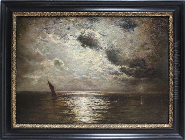 Mondnacht Am Barther Bodden Oil Painting by Louis, Carl Ludwig Douzette