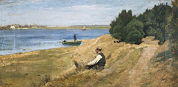 Mittagsstunde Am Bodden Oil Painting by Louis, Carl Ludwig Douzette