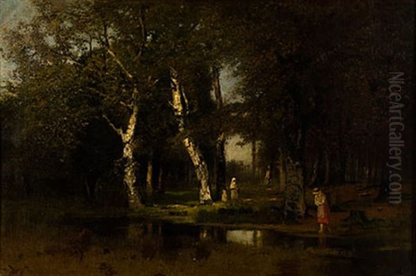 Waldlichtung Mit Tumpel/darswald Oil Painting by Louis, Carl Ludwig Douzette