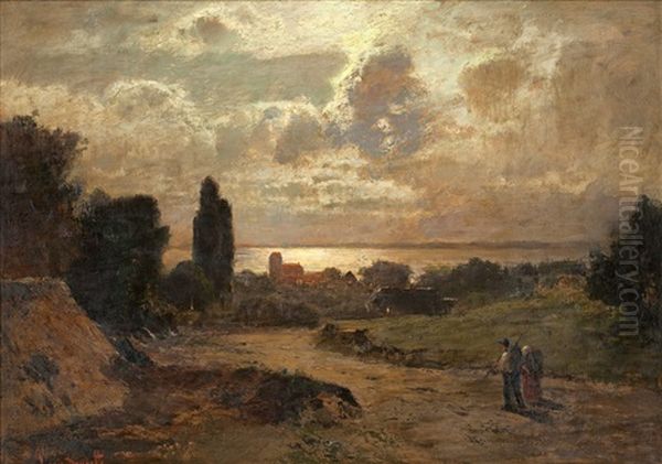 Landskap Med Solnedgang Oil Painting by Louis, Carl Ludwig Douzette