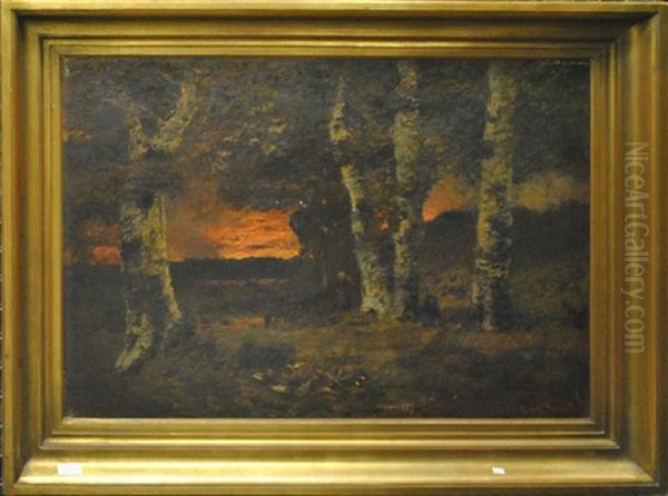 Sous-bois A L'aurore Oil Painting by Louis, Carl Ludwig Douzette