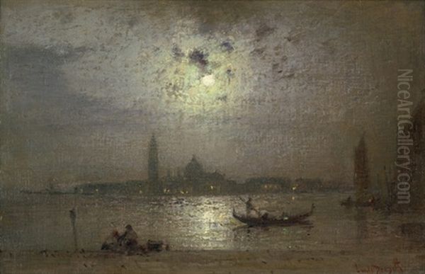 Silhouette Der Insel San Giorgio Maggiore In Venedig Im Mondschein Oil Painting by Louis, Carl Ludwig Douzette