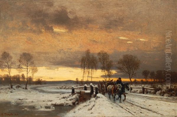 Winter Landscape In Mark Brandenburg Oil Painting by Louis, Carl Ludwig Douzette