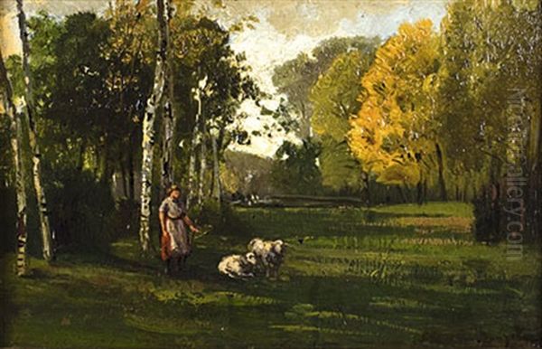 Auf Der Lichtung Oil Painting by Louis, Carl Ludwig Douzette