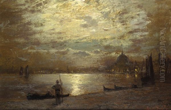 Silhouette Von Venedig Im Mondschein Oil Painting by Louis, Carl Ludwig Douzette