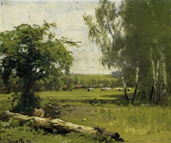 Weidelandschaft Oil Painting by Louis, Carl Ludwig Douzette