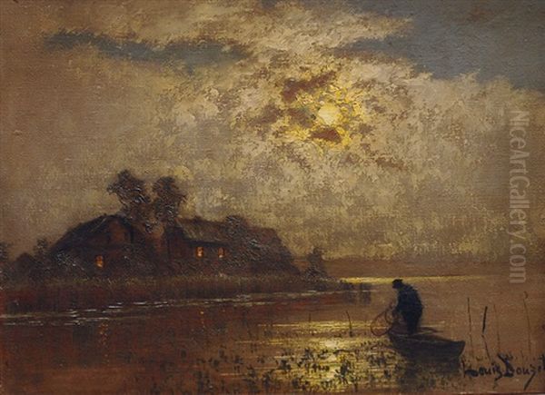 Fisherman In The Moonlight Oil Painting by Louis, Carl Ludwig Douzette