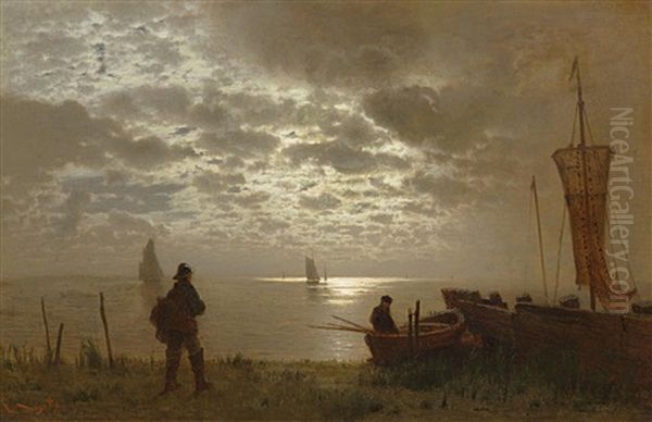 Nachtliche Ausfahrt Zum Fischen Oil Painting by Louis, Carl Ludwig Douzette