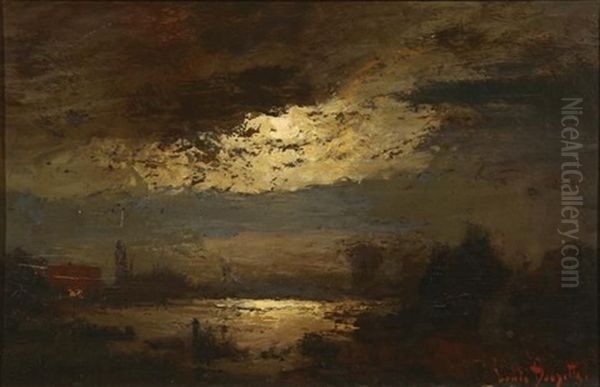 Moonlight Oil Painting by Louis, Carl Ludwig Douzette