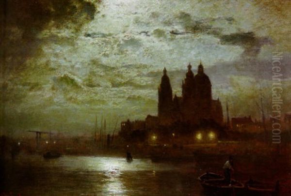 Ansicht Von Den Haag Im Mondschein Oil Painting by Louis, Carl Ludwig Douzette
