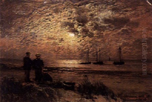 An Der Kuste Oil Painting by Louis, Carl Ludwig Douzette