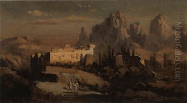 Marokkanische Landschaft Oil Painting by Louis, Carl Ludwig Douzette