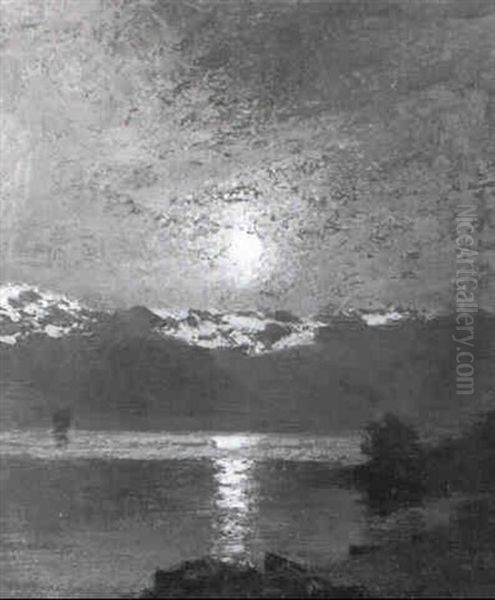 Mondschein Uber Einer Kustenlandschaft Oil Painting by Louis, Carl Ludwig Douzette