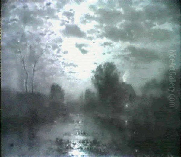 Mondscheinlandschaft Oil Painting by Louis, Carl Ludwig Douzette