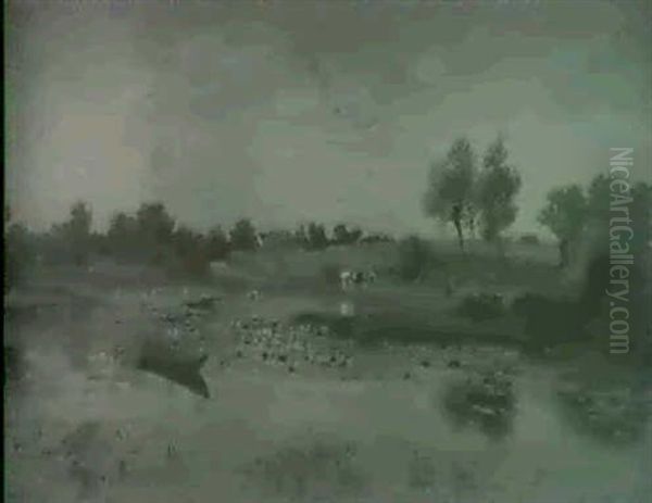 Afternoon Fishing In Tenpitz Oil Painting by Louis, Carl Ludwig Douzette