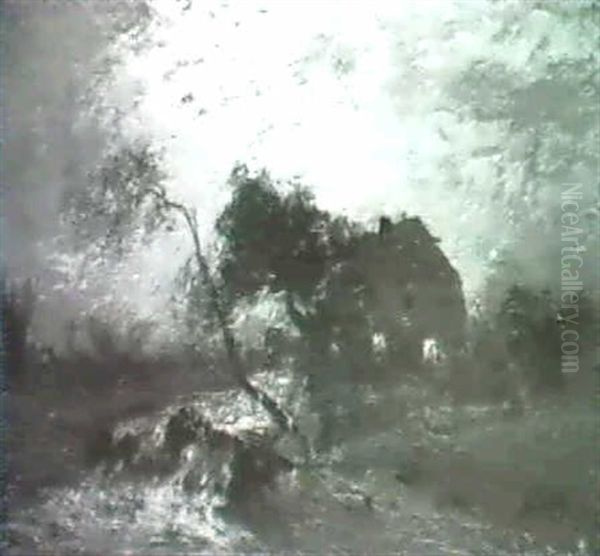 Helle Mondnacht Auf Dem Lande Oil Painting by Louis, Carl Ludwig Douzette