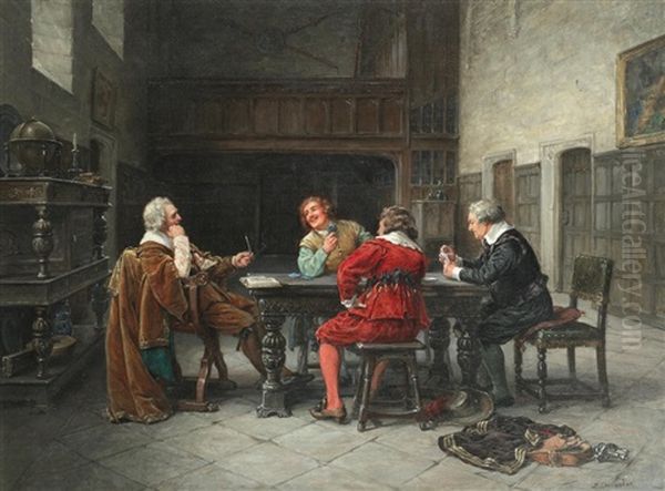 A Game Of Cards Oil Painting by Margaret Dovaston