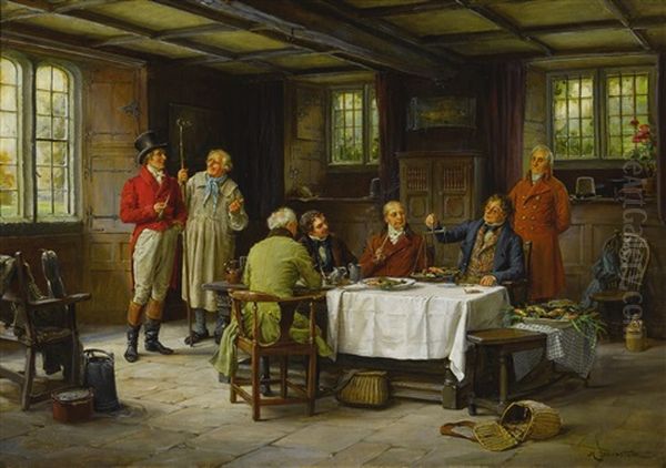 Recording The Weight Oil Painting by Margaret Dovaston