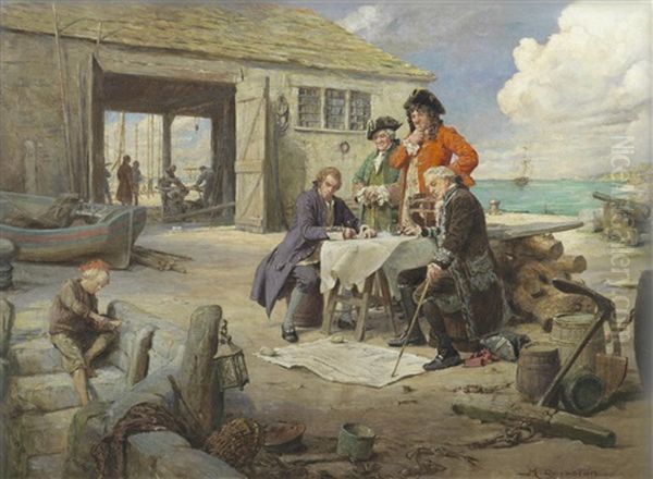 Plotting The Course Oil Painting by Margaret Dovaston