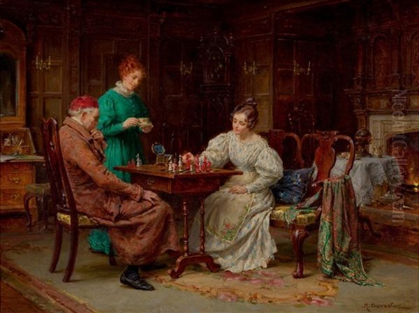 The Chess Game Oil Painting by Margaret Dovaston
