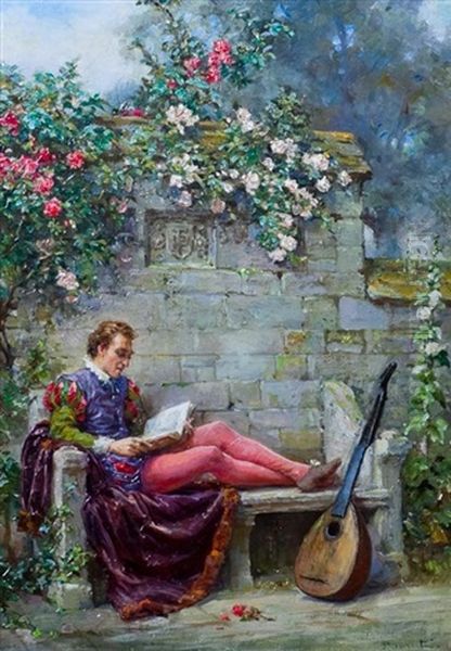 The Troubador Oil Painting by Margaret Dovaston