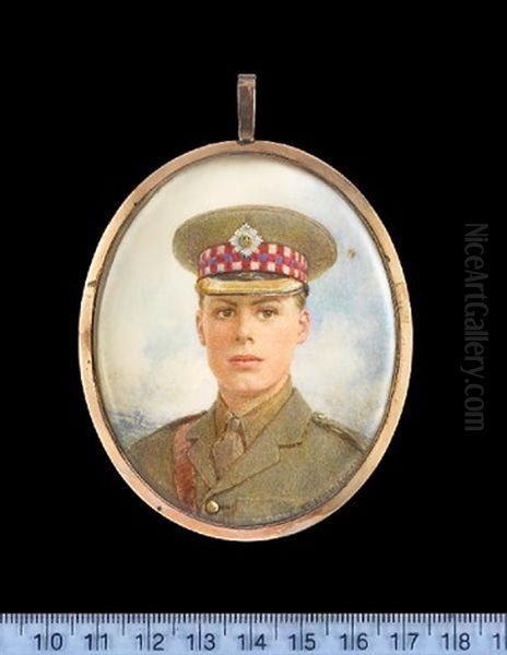 A Young Officer, Wearing Khaki Coat And Peaked Cap Oil Painting by Margaret Dovaston