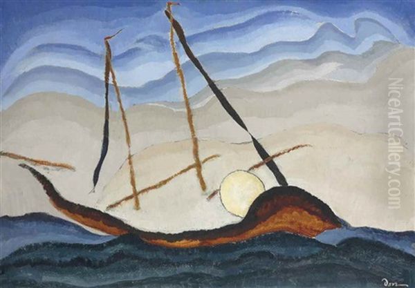 Boat Going Through Inlet Oil Painting by Arthur Garfield Dove