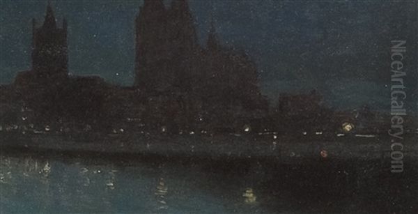 Nocturne (possibly Westminster) Oil Painting by Thomas Millie Dow