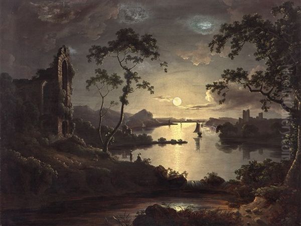 Moonlit Landscape Oil Painting by John (H.B.) Doyle