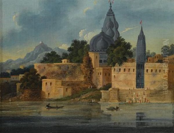 Visnupad Temple At Hindu Gaya Oil Painting by Charles D'Oyly