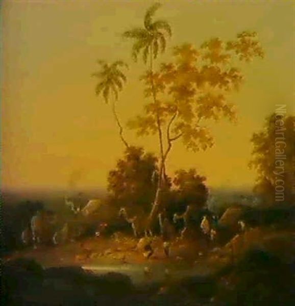 An Encampment At Dusk Oil Painting by Charles D'Oyly