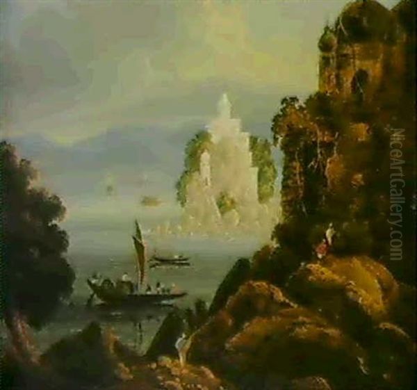 The Rock At Jahangira On The Ganges Oil Painting by Charles D'Oyly