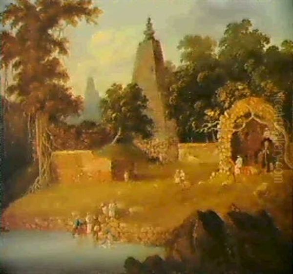 The Buddhist Temple At Bodh Gaya Oil Painting by Charles D'Oyly