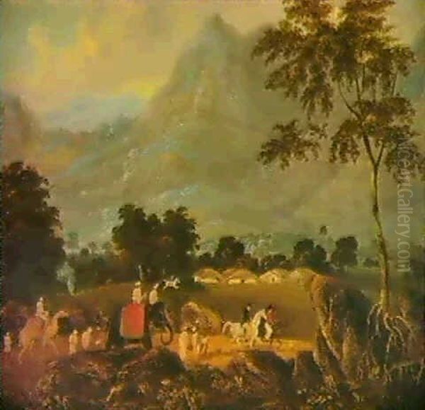 The Road From Calcutta To Patna With An Elephant And A Camel Oil Painting by Charles D'Oyly