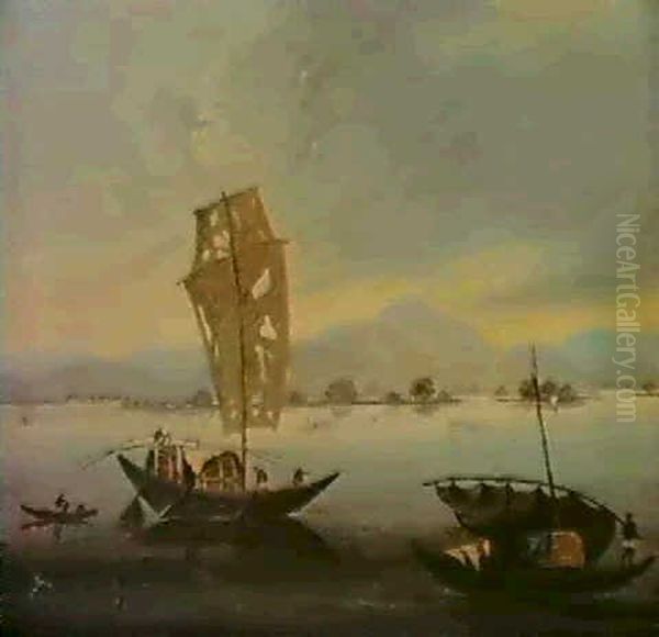 A View Of The Ganges With Dhows Oil Painting by Charles D'Oyly