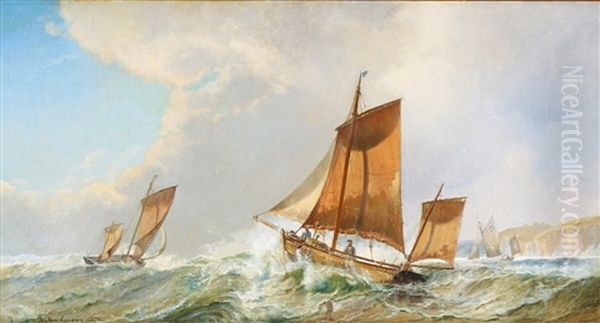 Sailing Boats On A Choppy Sea Oil Painting by Holger Drachmann