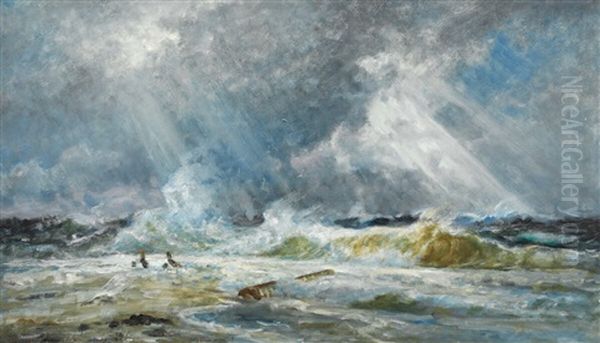The Sea In Uproar At Grenen, Skagen Oil Painting by Holger Drachmann